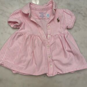 Ralph Lauren Light Pink Striped Button Down Dress and bloomer set
